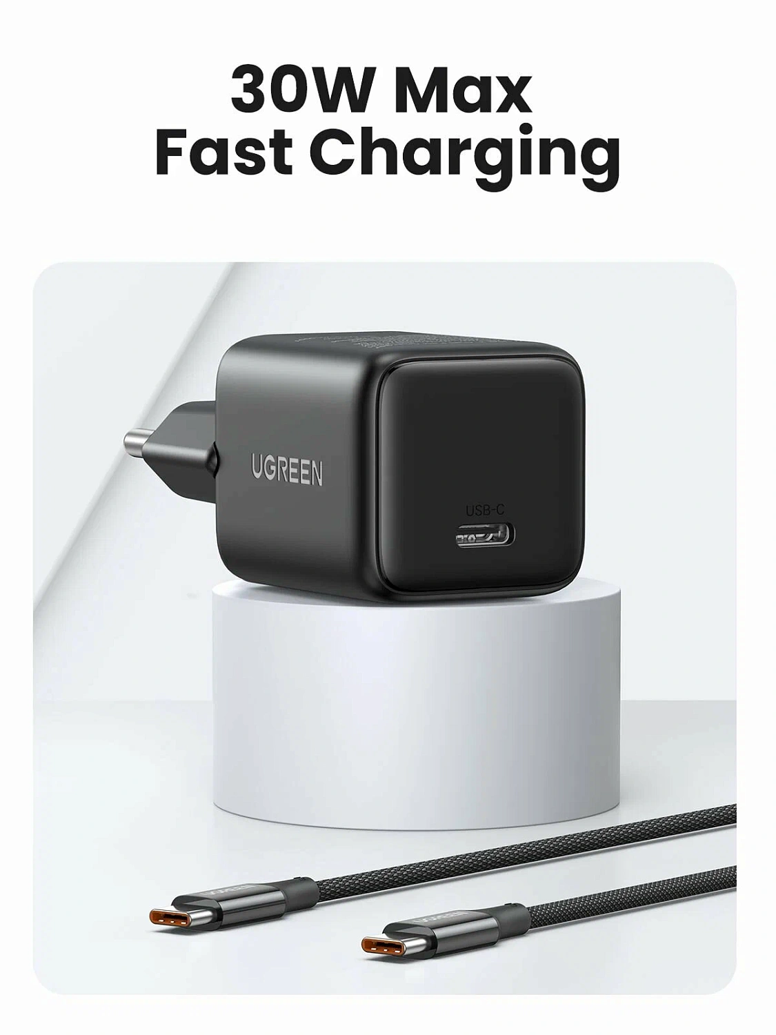 65012 Сетевое зарядное устройство UGREEN X513 30W USB-C GaN Fast Charger с кабелем USB-C-USB-C. Дл